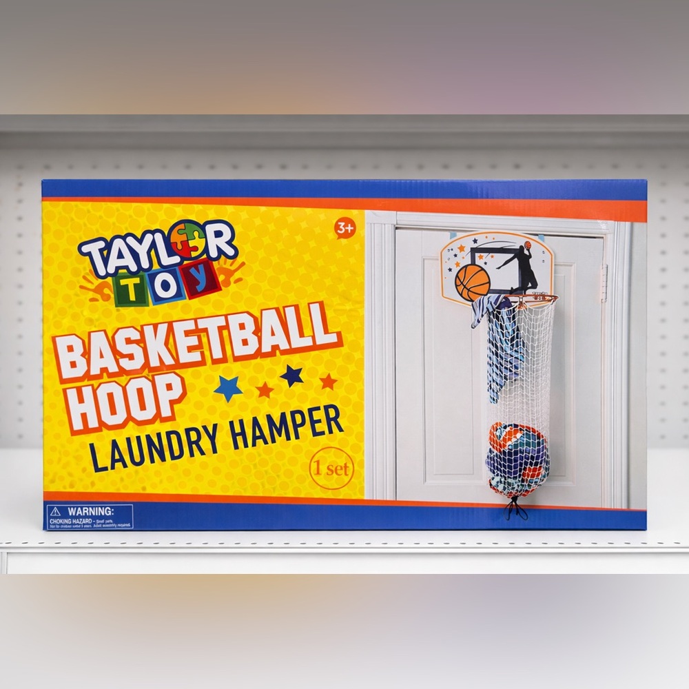 Taylor Toy Basketball Hoop Laundry Hamper - Yellow and Blue